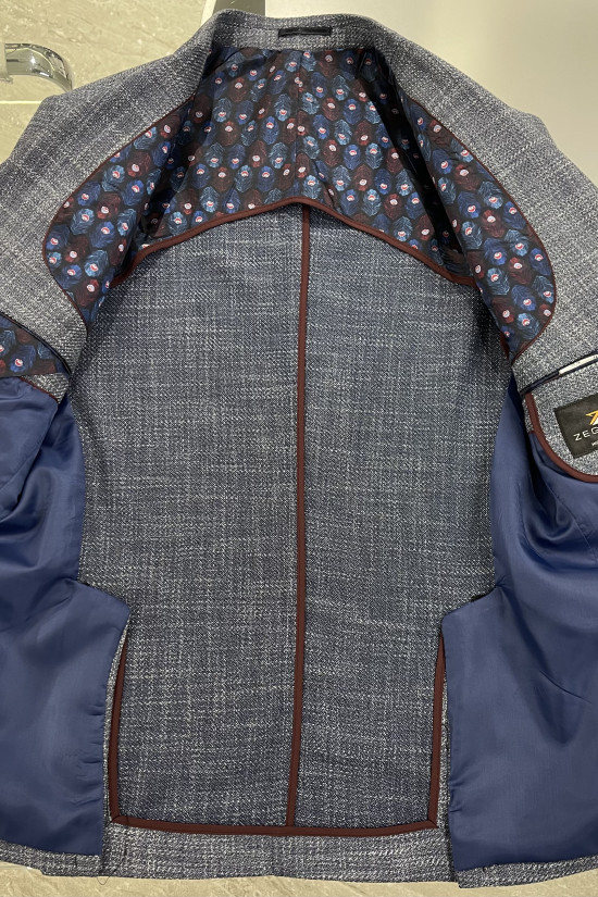 Yarım Astar Mono Yaka Keten Ceket