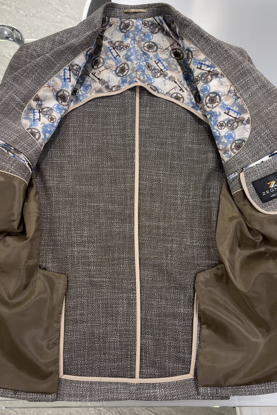 Yarım Astar Mono Yaka Keten Ceket