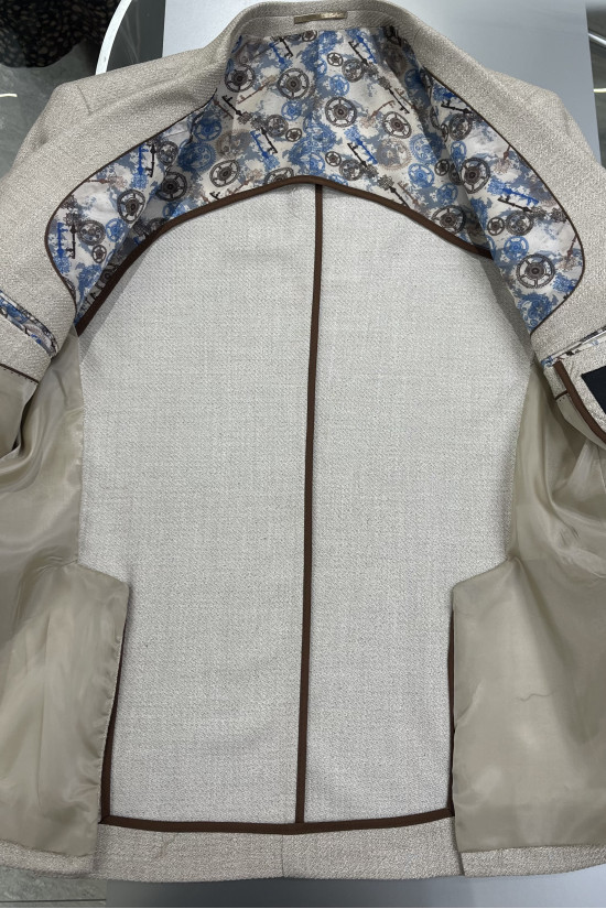 Yarım Astar Mono Yaka Keten Ceket