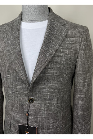 Yarım Astar Mono Yaka Keten Ceket