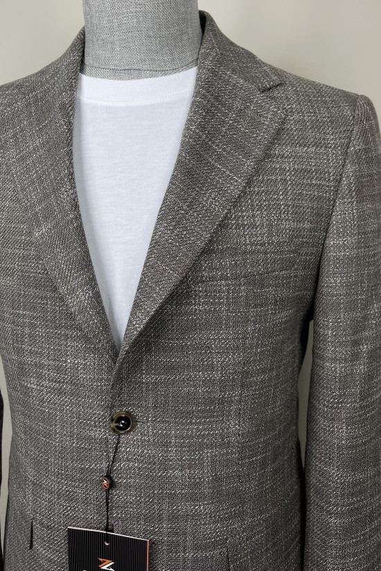 Yarım Astar Mono Yaka Keten Ceket