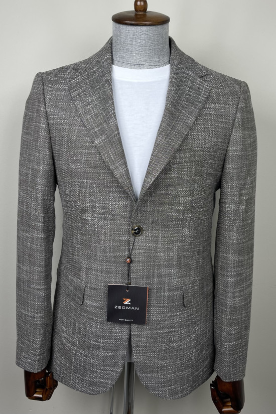 Yarım Astar Mono Yaka Keten Ceket