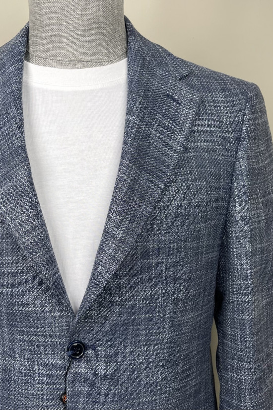 Yarım Astar Mono Yaka Keten Ceket