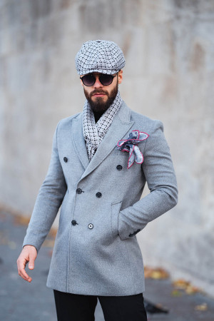 Double Breasted Gray Color Stamp Coat