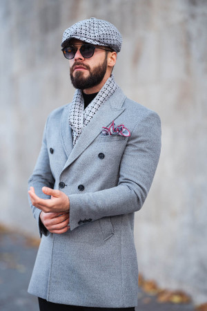 Double Breasted Gray Color Stamp Coat