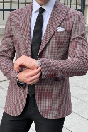 Houndstooth Pointed Collar Bag Pocket Jacket