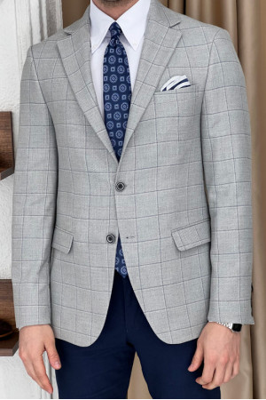 Mono Collar Plaid Gray Jacket