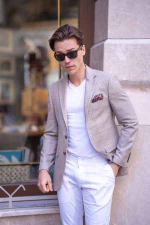 Beige Jacket with Mono Collar