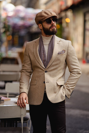 Mono Collar Herringbone Jacket