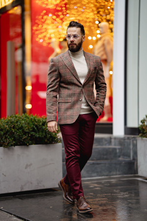 Pointed Collar Plaid Jacket