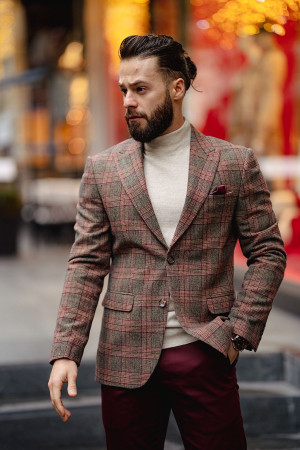 Pointed Collar Plaid Jacket