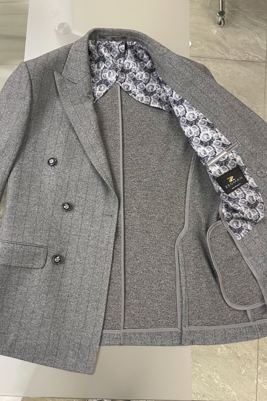 Çizgili Kruvaze Takım Elbise 