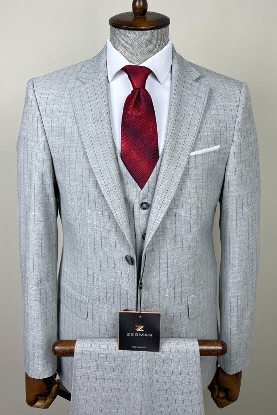 Çizgili Mono Yaka Yelekli Takım Elbise 