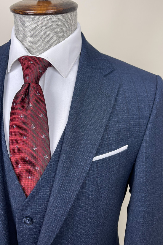 Çizgili Mono Yaka Yelekli Takım Elbise 