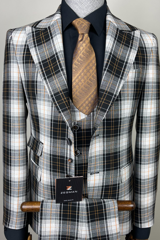 Sivri Yaka Ekose Yelekli Takım 