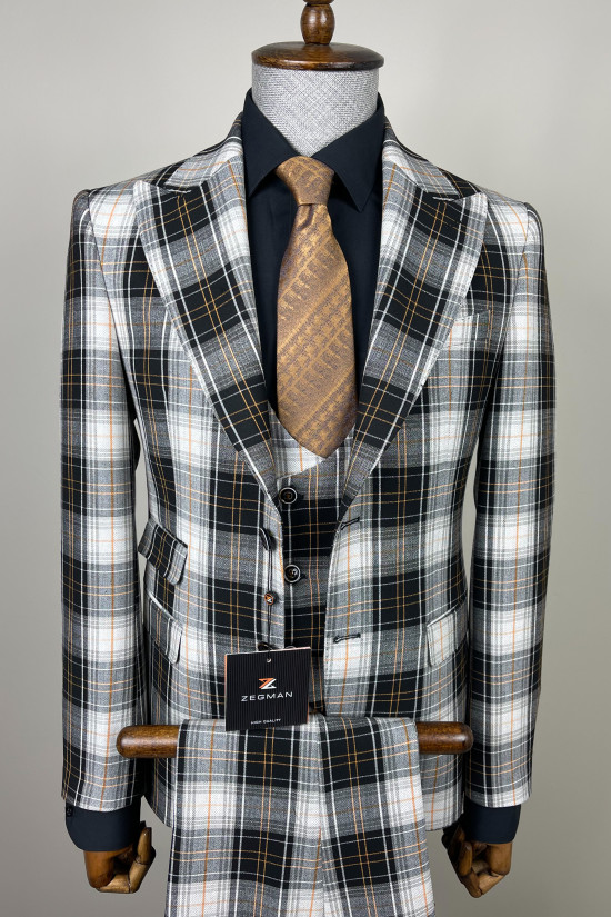 Sivri Yaka Ekose Yelekli Takım 