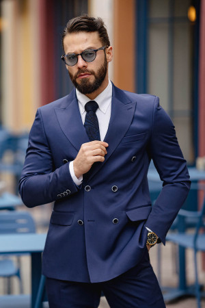 Navy Blue Double Breasted Suit